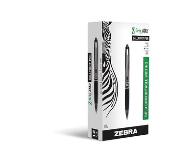 Zebra Pen Z-Grip Max Retractable Ballpoint Pens, Bold Point, Black Ink, Dozen (20510)