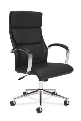HON High-Back Executive Chair, Center-Tilt, Polished Aluminum, Black SofThread Leather (BSXVL105SB11)
