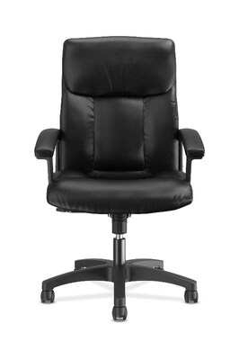 HON SofThread Leather High-Back Executive Chair, Center-Tilt, Fixed Arms, Black (BSXVL151SB11)