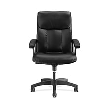 HON SofThread Leather High-Back Executive Chair, Center-Tilt, Fixed Arms, Black (BSXVL151SB11)