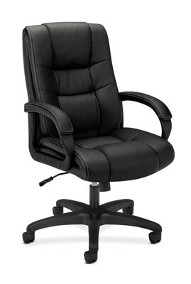 HON High-Back Executive Chair, Black Vinyl, Contrast Stitching, Fixed Arms (BSXVL131EN11)