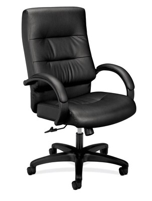HON Client SofThread Leather Executive High-Back Chair, Center-Tilt, Fixed Arms, Black (BSXVL691SB11)