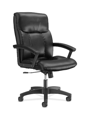 HON SofThread Leather High-Back Executive Chair, Center-Tilt, Fixed Arms, Black (BSXVL151SB11)