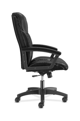 HON SofThread Leather High-Back Executive Chair, Center-Tilt, Fixed Arms, Black (BSXVL151SB11)