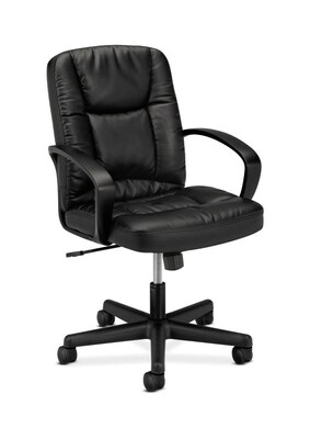 HON SofThread Leather Mid-Back Executive Chair, Center-Tilt, Fixed Arms, Black (BSXVL171SB11)