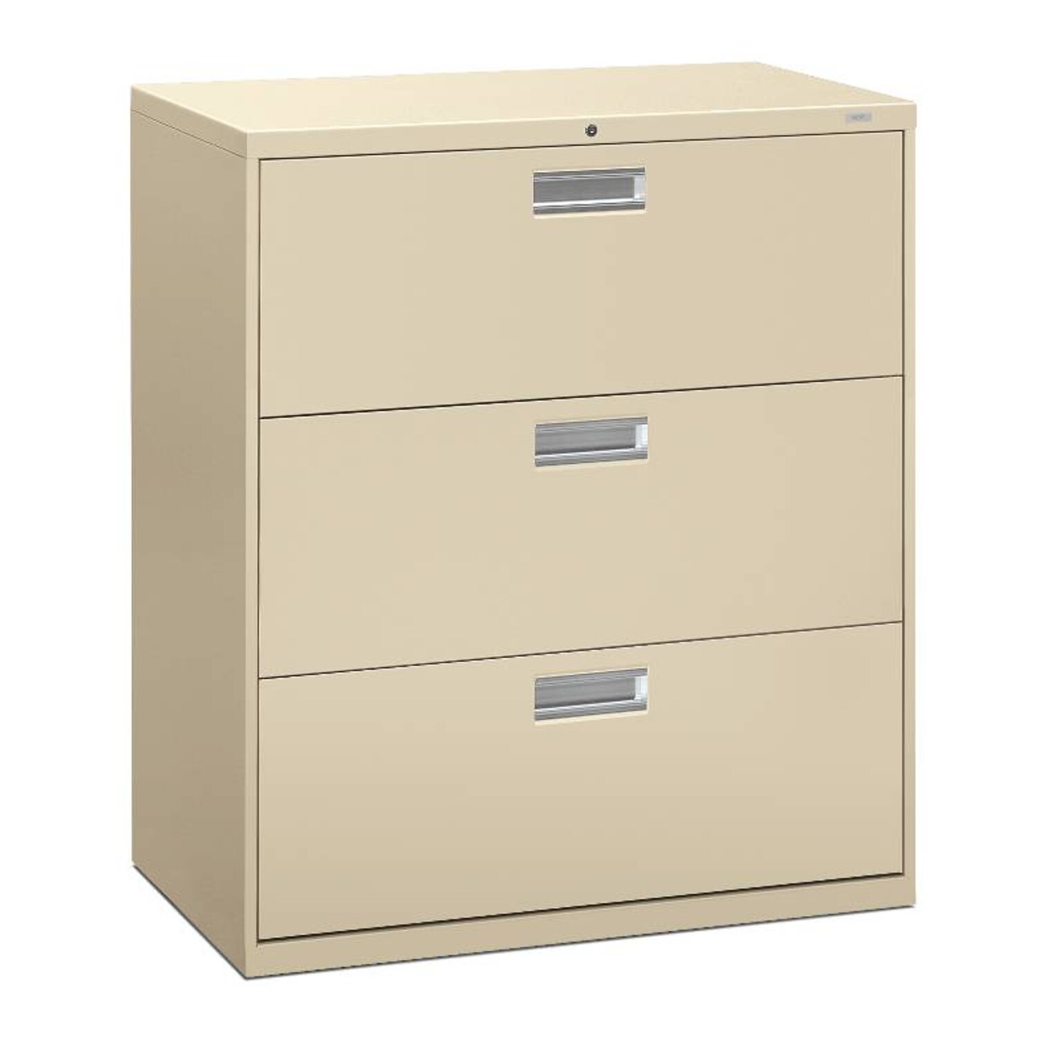 HON Brigade 600 Series 3-Drawer Lateral File Cabinet, Letter/Legal Size, Lockable, 40.94H x 36W x 18D, Putty (HON683LL)