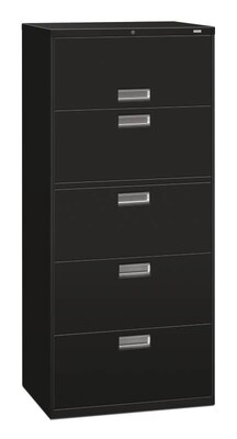 HON Brigade 600 Series 5 Drawer Lateral File Cabinet, Letter, Black, 30W (675L-P),