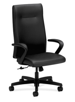 HON Ignition Executive High-Back Chair, Center-Tilt, Fixed Arms, Black Leather