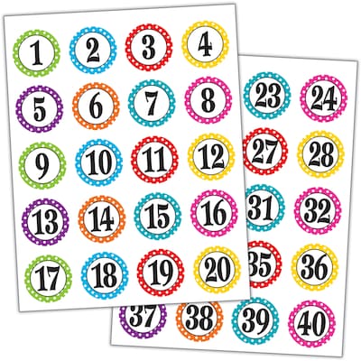 Teacher Created Resources Polka Dots Numbers Stickers, 120 Per Pack, 12 Packs (TCR3567)