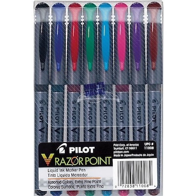 Pilot V Razor Point Liquid Ink Marker Pens, Extra Fine Point, Assorted, 8/Pack (11008)