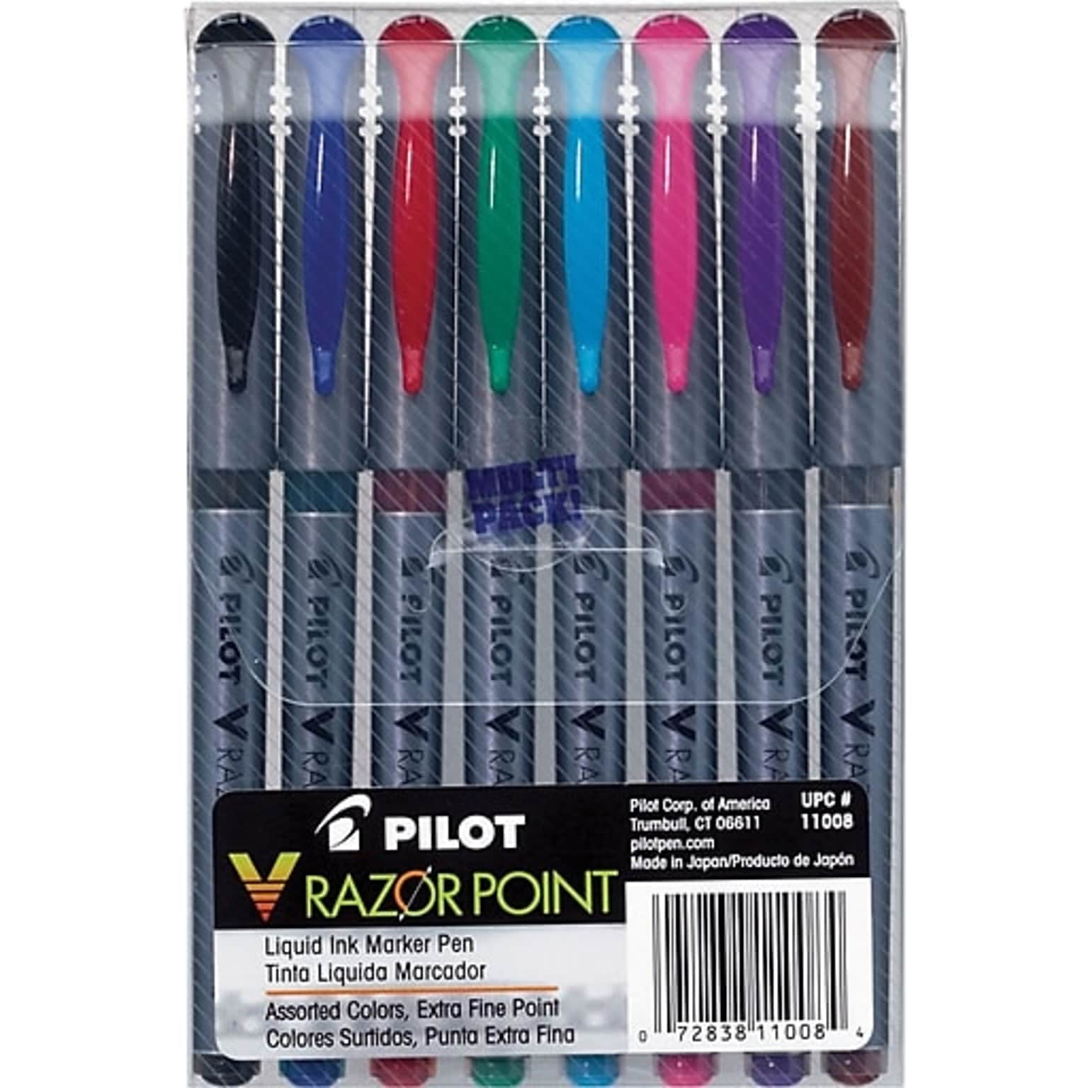 Pilot V Razor Point Liquid Ink Marker Pens, Extra Fine Point, Assorted, 8/Pack (11008)