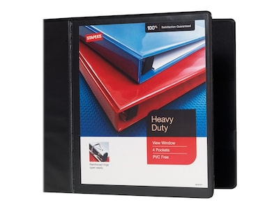 Staples Heavy Duty 5 3-Ring View Binder with D-Rings and Four Interior Pockets, Black (24699)