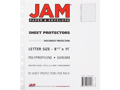 JAM PAPER Lightweight Sheet Protectors, 8-1/2" x 11", Clear, 10/Pack (3236518865)