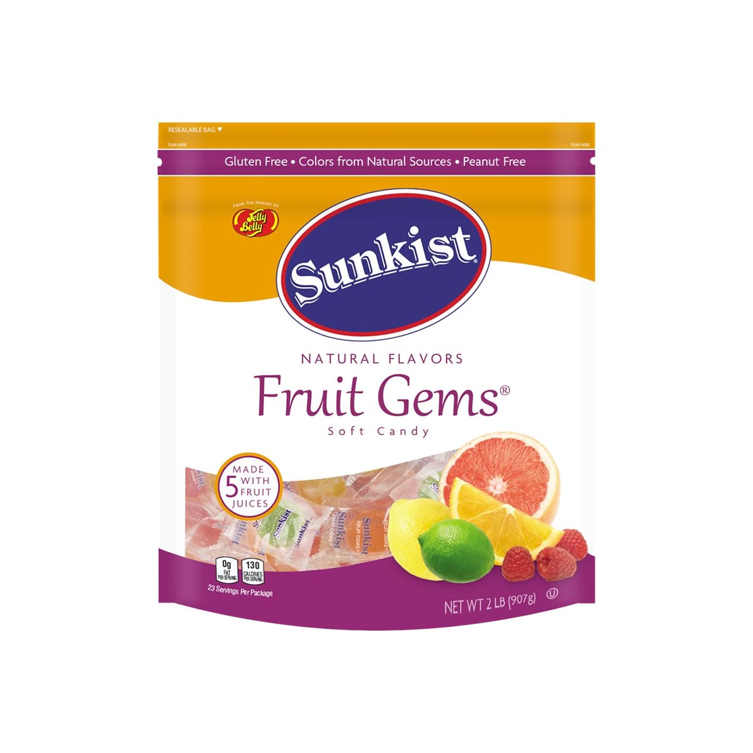 Jelly Belly Sunkist Fruit Gems Gummy Candy, Assorted, 32 Oz. (220-00024)