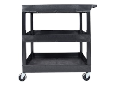 Luxor 3-Shelf Plastic/Poly Mobile Utility Cart with Swivel Wheels, Black (EC111-B)