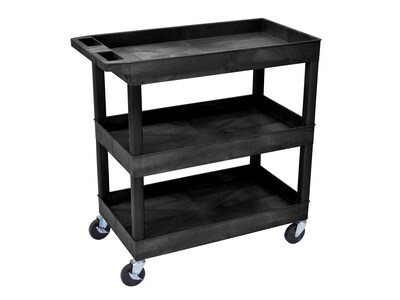 Luxor 3-Shelf Plastic/Poly Mobile Utility Cart with Swivel Wheels, Black (EC111-B)