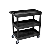 Luxor 3-Shelf Plastic/Poly Mobile Utility Cart with Swivel Wheels, Black (EC111-B)