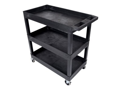 Luxor 3-Shelf Plastic/Poly Mobile Utility Cart with Swivel Wheels, Black (EC111-B)