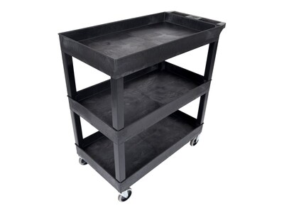 Luxor 3-Shelf Plastic/Poly Mobile Utility Cart with Swivel Wheels, Black (EC111-B)