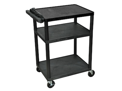 Luxor 3-Shelf Plastic/Poly Mobile A/V Cart with Lockable Wheels, Black (LP34E-B)