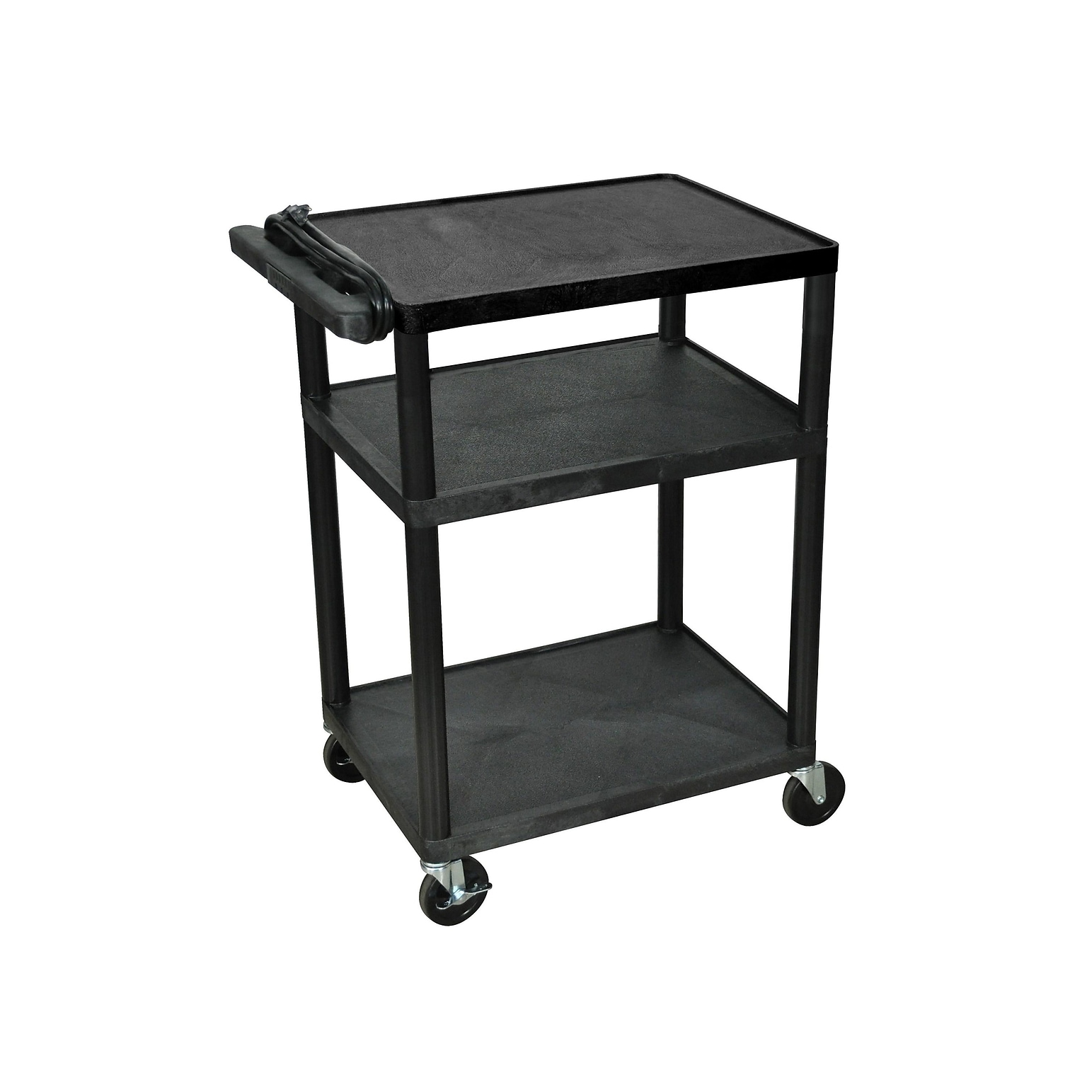 Luxor 3-Shelf Plastic/Poly Mobile A/V Cart with Lockable Wheels, Black (LP34E-B)