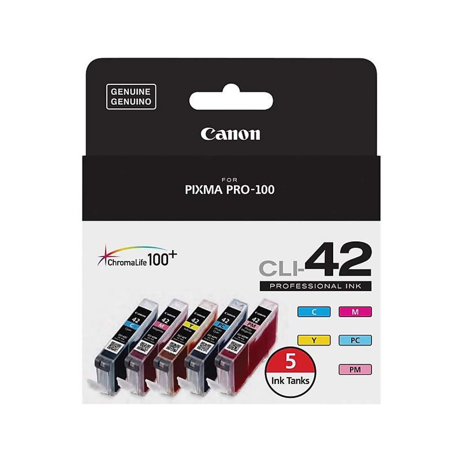 Canon 42 Cyan/Magenta/Yellow/Photo Cyan/Photo Magenta Ink Cartridge, 5/Pack (6385B010)