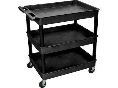 Luxor 3-Shelf Mixed Materials Mobile Utility Cart with Lockable Wheels, Black (TC111-B)