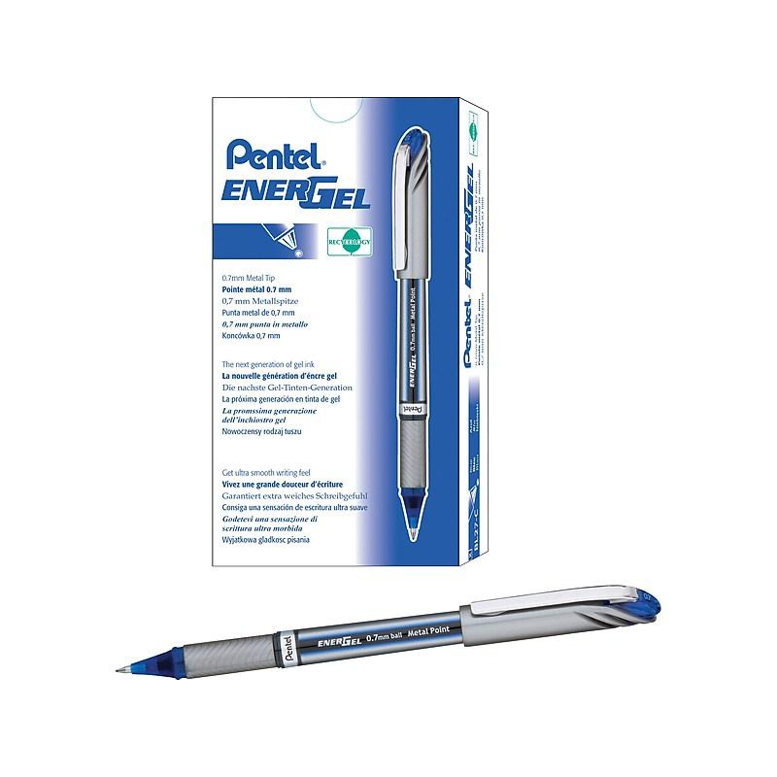 Pentel EnerGel NV Gel Pens, Medium Point, Blue Ink, Dozen (BL27-C)