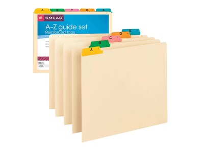 Smead Multicolored Poly Guides, 1/5-Cut Tab (A-Z), Letter Size, Manila, 25/Set (50180)