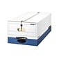 Bankers Box Heavy-Duty Corrugated File Storage Boxes, String & Button, Legal Size, White/Blue, 12/Ca