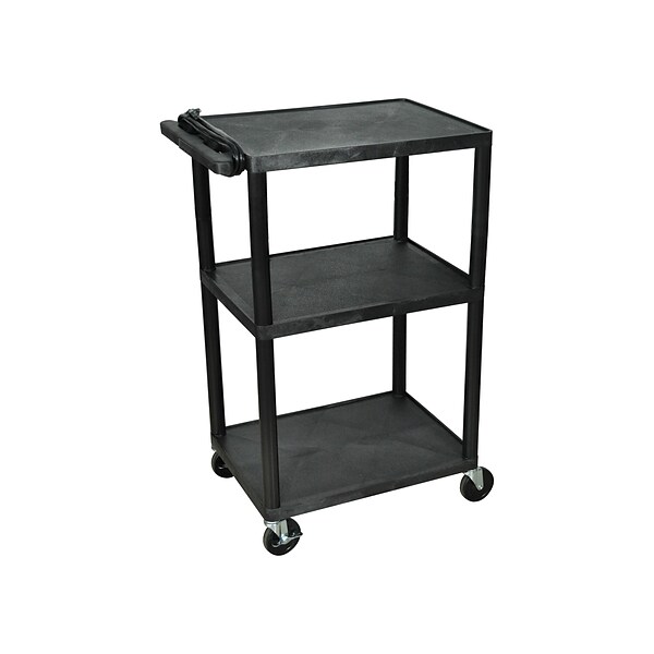 Luxor 3-Shelf Plastic/Poly Mobile A/V Cart with Swivel Wheels, Black (LP42E-B)