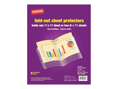 Staples Heavyweight Fold-Out Sheet Protectors, 11 x 17, Clear, 5/Pack (15937-CC)