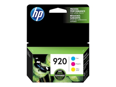 HP 920 Cyan/Magenta/Yellow Standard Yield Ink Cartridge, 3/Pack (N9H55FN#140)