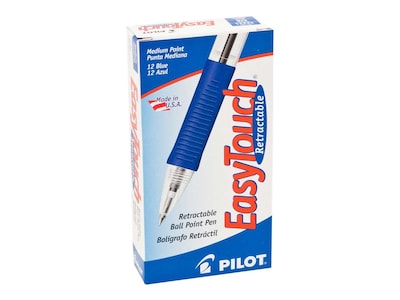 Pilot EasyTouch Retractable Ballpoint Pens, Medium Point, Blue Ink, Dozen (32221)