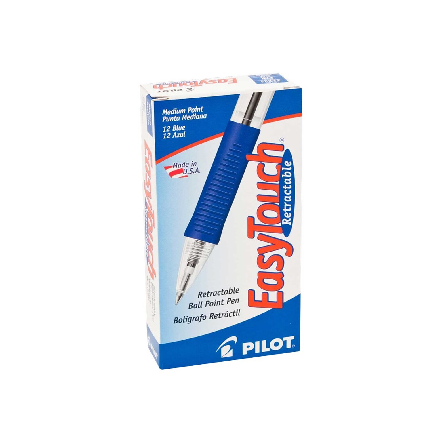 Pilot EasyTouch Retractable Ballpoint Pens, Medium Point, Blue Ink, Dozen (32221)