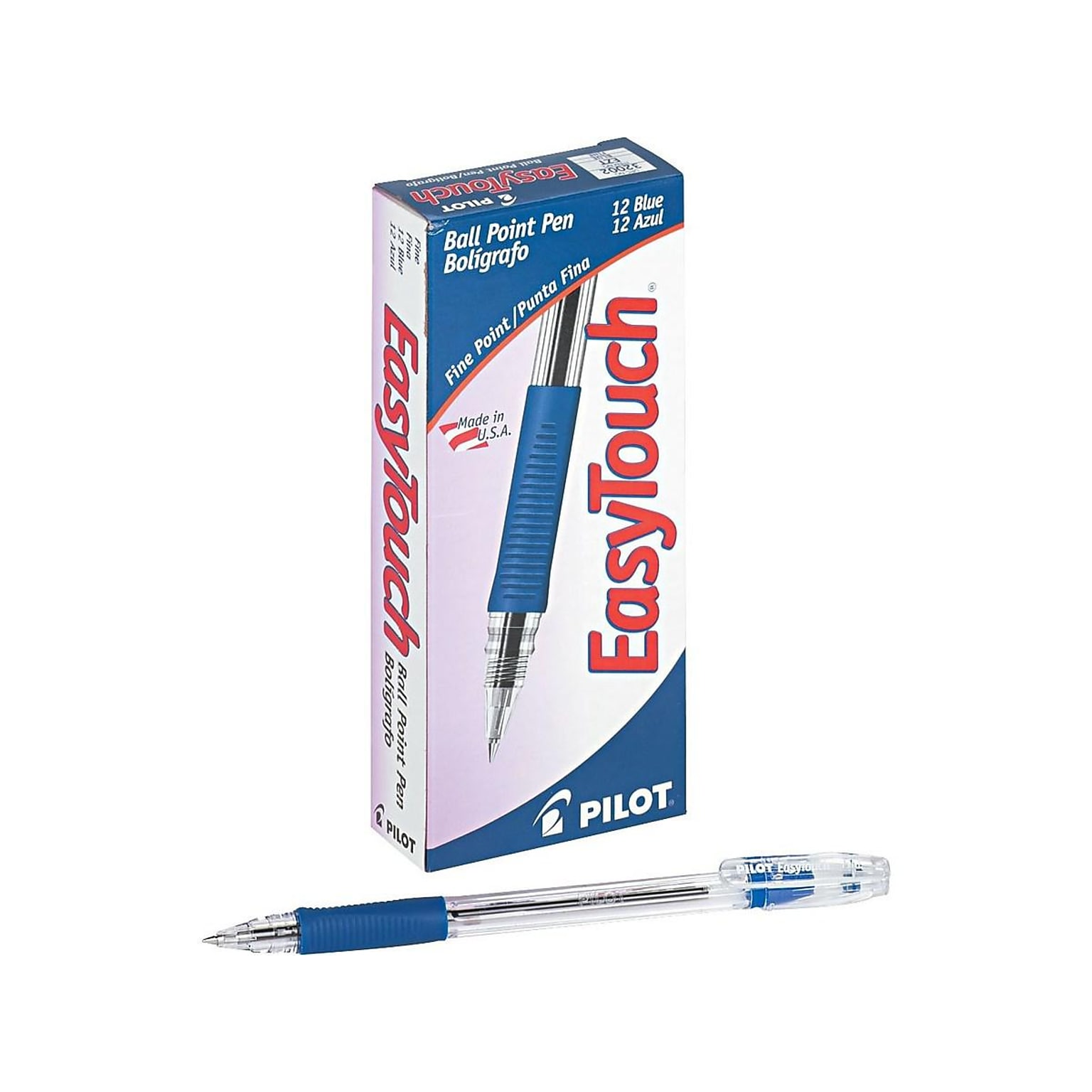 Pilot EasyTouch Ballpoint Pens, Fine Point, Blue Ink, Dozen (32002)