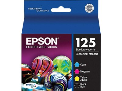 Epson T125 Black/Cyan/Magenta/Yellow Standard Yield Ink Cartridge, 4/Pack (T125120-BCS)