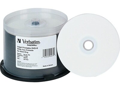 Verbatim DataLifePlus 95079 16x DVD-R, White Hub Inkjet Printable, 50/Pack