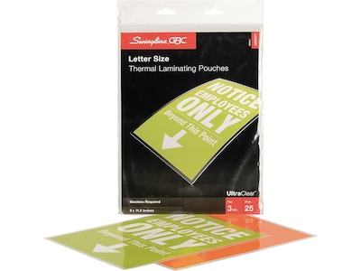 GBC UltraClear Thermal Laminating Pouches, Letter Size, 3 Mil, 25/Pack (3200577)
