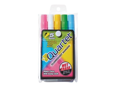 Quartet Glo-Write Fluorescent Wet Erase Markers, Bullet Tip, Assorted, 5/Pack (5090)