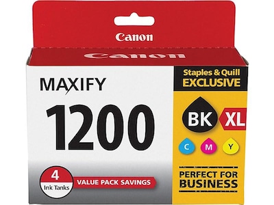 Canon 1200XL Black High Yield/Cyan, Magenta, Yellow Standard Ink Cartridge, 4/Pack (9183B005)