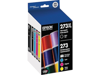 Epson T273XL/T273 Black High Yield and Cyan/Magenta/Yellow Standard Yield Ink Cartridges, 5/Pack (T2