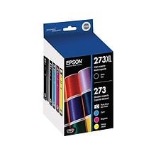 Epson T273XL/T273 Black High Yield and Cyan/Magenta/Yellow Standard Yield Ink Cartridges, 5/Pack (T2