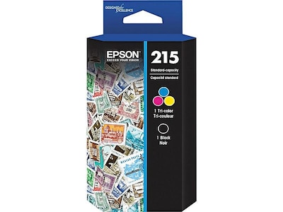 Epson T215 Black/Tri-Color Standard Yield Ink Cartridge, 2/Pack