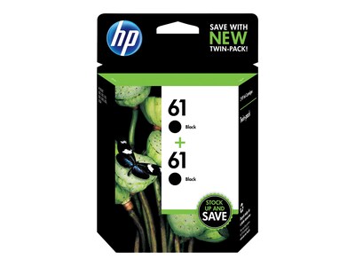 HP 61 Black Standard Yield Ink Cartridge, 2/Pack (CZ073FN#140), print up to 190 pages