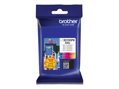 Brother LC30193PKS Cyan/Magenta/Yellow Extra High Yield Ink Cartridge, 3/Pack