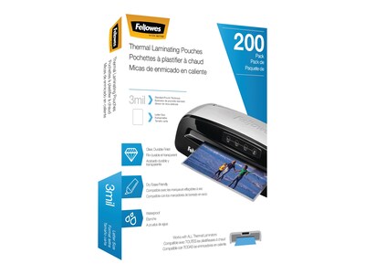 Fellowes Thermal Laminating Pouches, Letter Size, 3 Mil, 200/Pack (5743401)