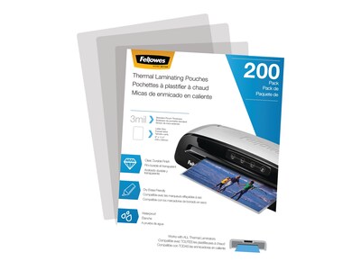 Fellowes Thermal Laminating Pouches, Letter Size, 3 Mil, 200/Pack (5743401)