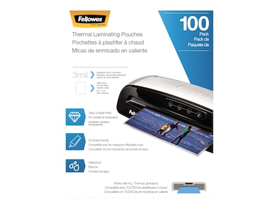 Fellowes Thermal Laminating Pouches, Letter Size, 3 Mil, 100/Pack (5743301)