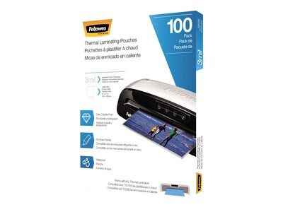 Fellowes Thermal Laminating Pouches, Letter Size, 3 Mil, 100/Pack (5743301)